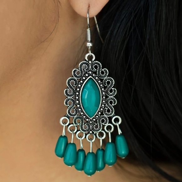 Paparazzi Green Private Villa Dangle Earrings